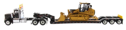 Picture of 1:50 International HX520 Tandem Tractor + XL 120 Trailer, Black w/ Cat® 963K Track loader loaded including both rear boosters