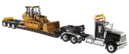 Picture of 1:50 International HX520 Tandem Tractor + XL 120 Trailer, Black w/ Cat® 963K Track loader loaded including both rear boosters